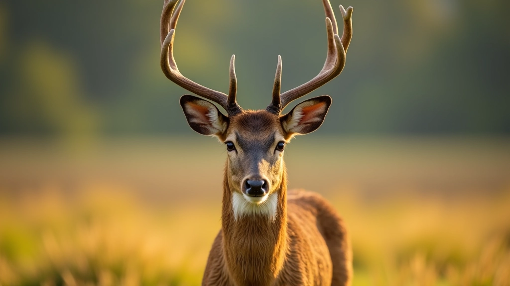 Close-up of native Irish red deer head with impressive antlers, alert expression in natural daylight