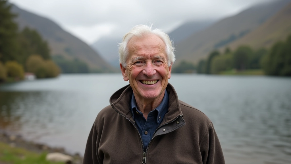 Person walking on lakeside path with walking poles and comfortable outdoor clothing